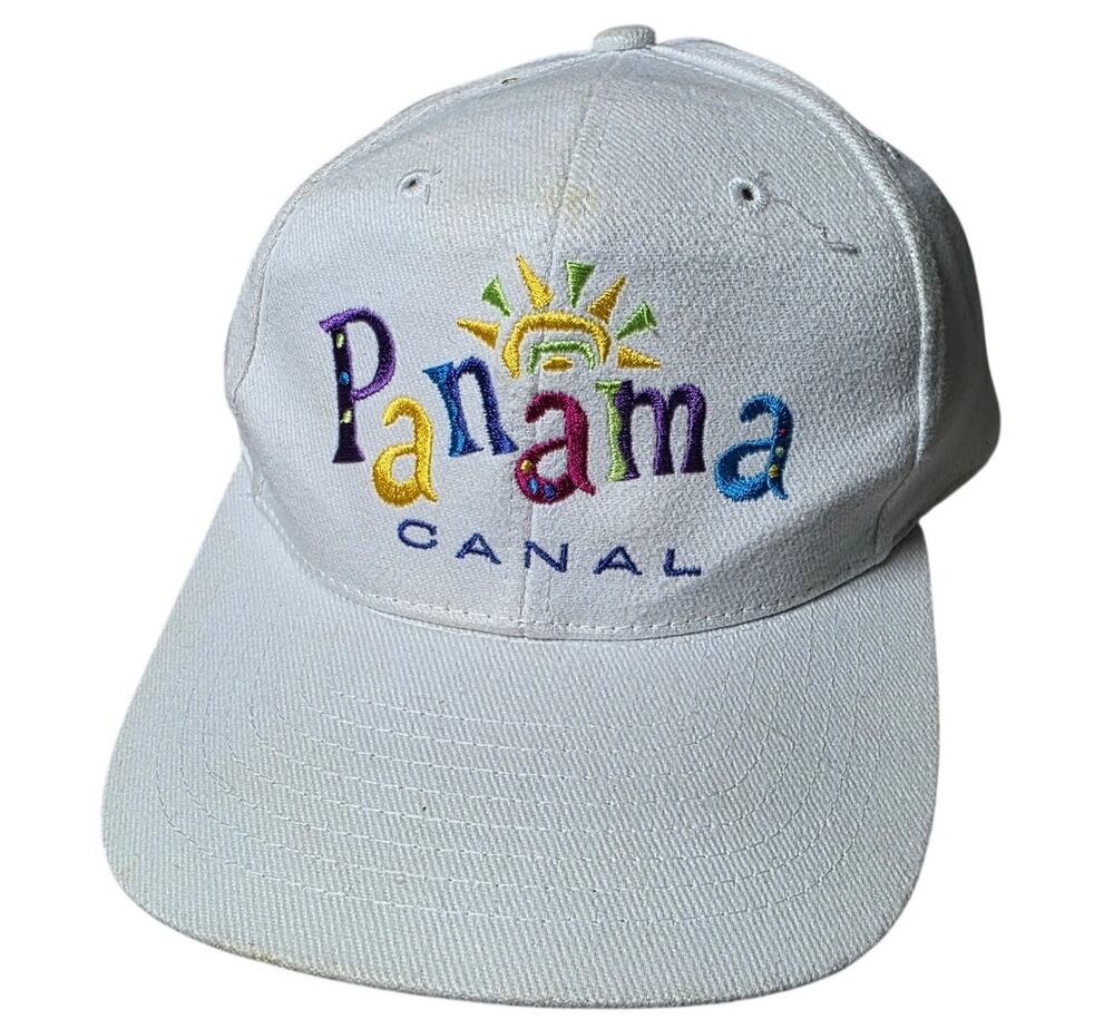 Vintage Panama Canal Princess Cruises Embroidered Hat White Snap On Casual Cap
